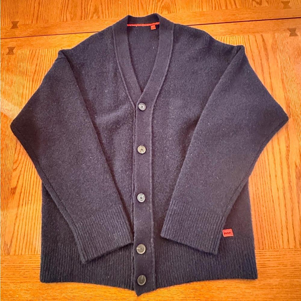 Hugo Boss Navy Blue Wool Cardigan